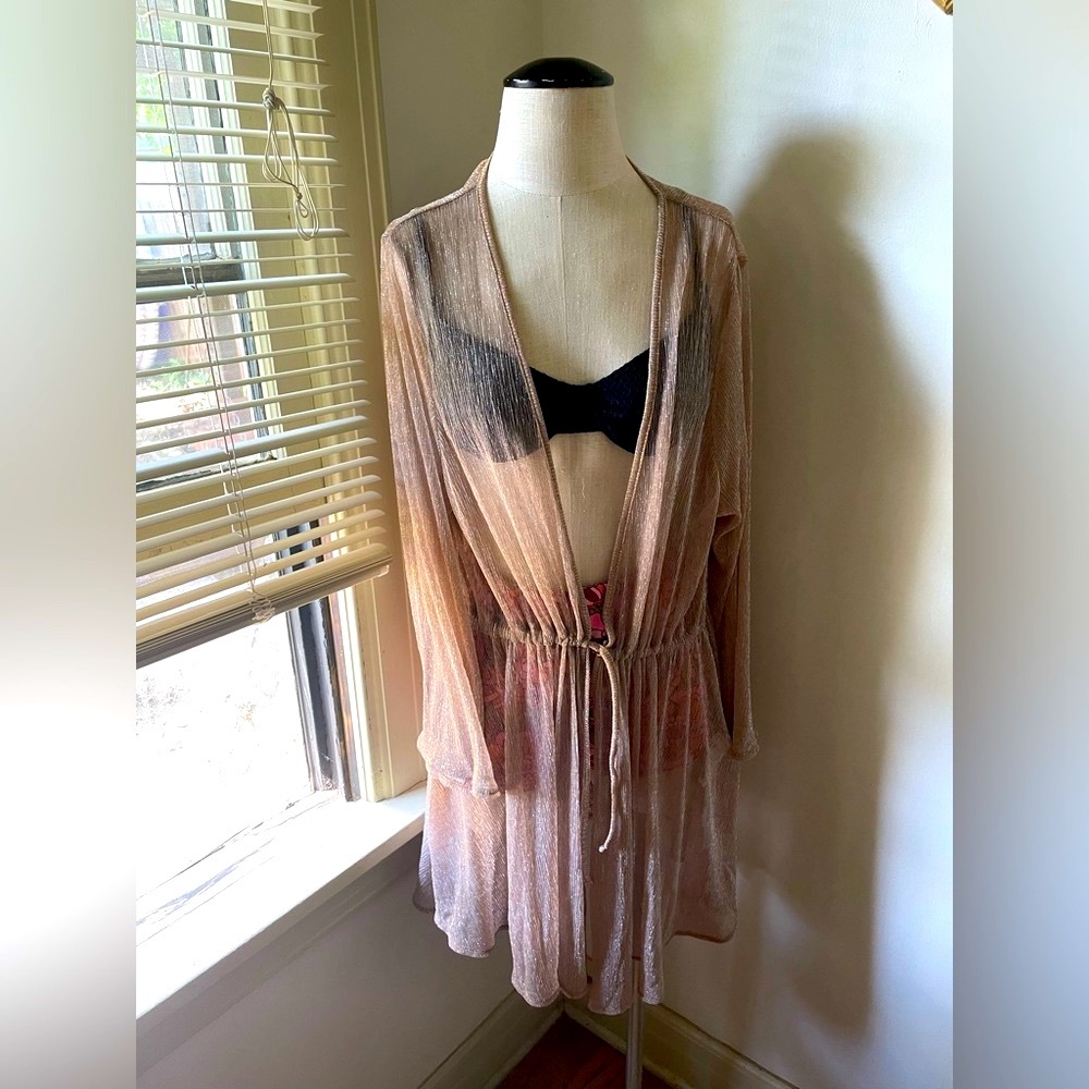 H&M Beachwear Sheer Metallic Swimsuit Coverup with Tie Waist